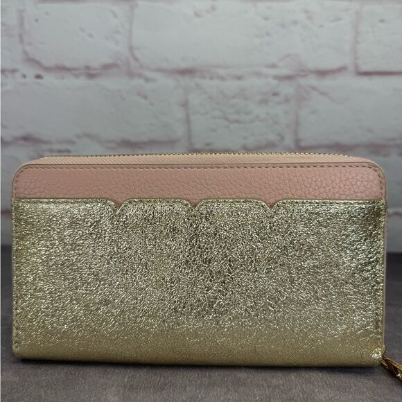 Tory Burch Metallic Gold Pink Full Zip Wallet - Picture 5 of 13